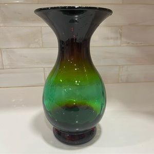 Blenko 2017 signed optic vase in green red